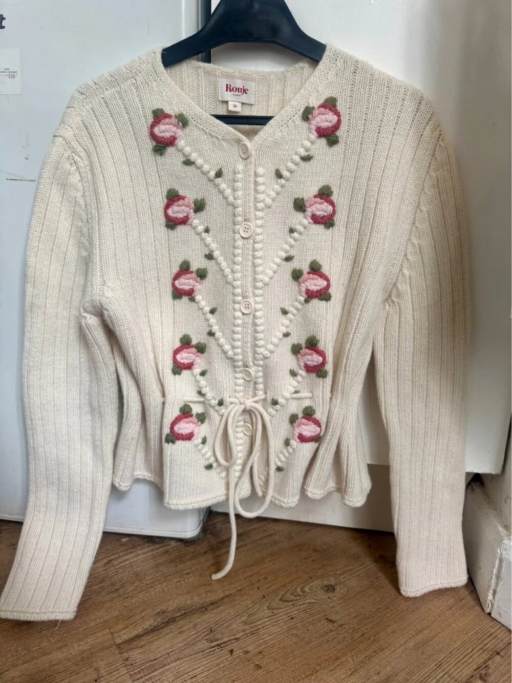 Rouje Paris Misha Embroidered Rose Cardigan S